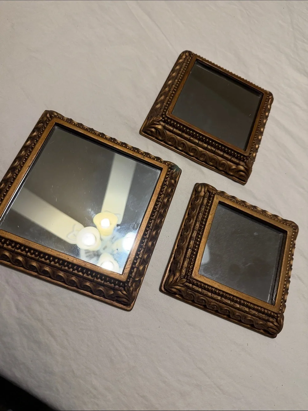 Set of Three Ornate Bronze Square Wall Mirrors